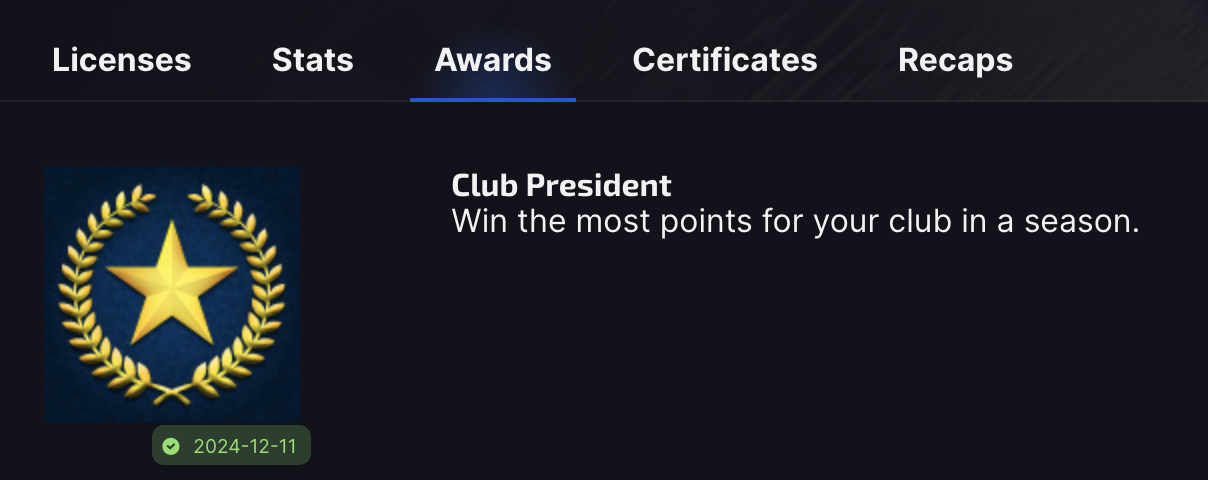 iRacing President Club Badge